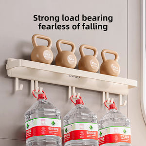 Porte-serviettes mural <span class=keywords><strong>sans</strong></span> perçage pour salle de bain, étagère de rangement avec crochets pour serviettes de bain et toilettes - Product Image 5