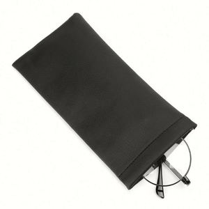 Vente en gros de boîtes de rangement pour lunettes portables 18*9cm, étui pour lunettes de soleil, pochette en cuir PU noir - Product Image 3