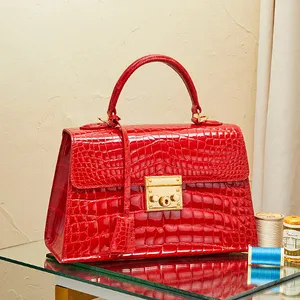 Crocodile skin leather handbags for lady, luxury handbags for women genuine leather