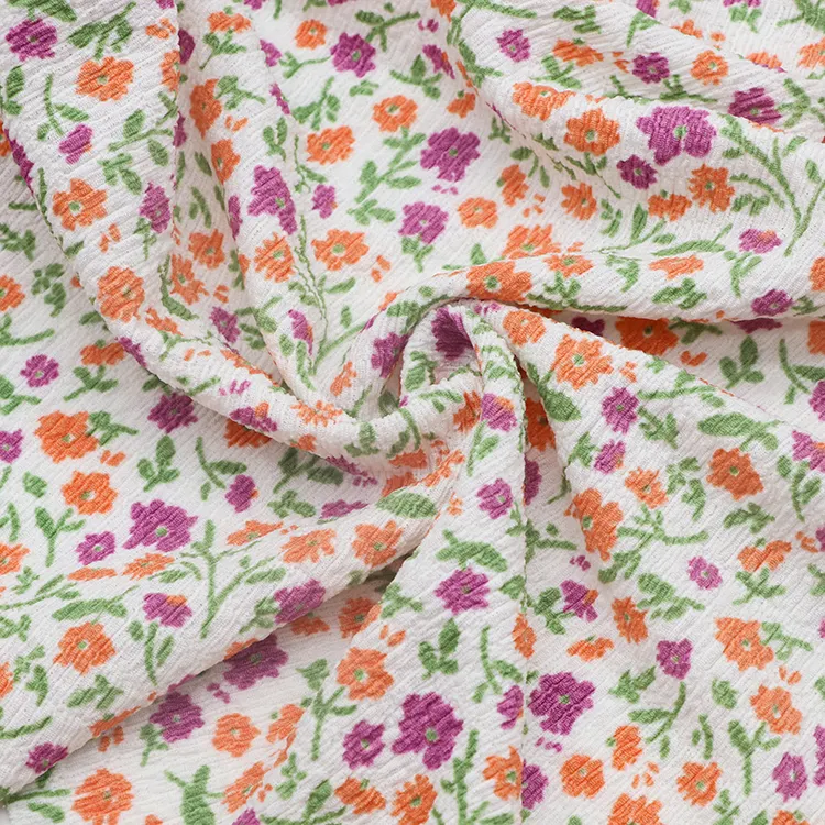 Floral pattern polyester spandex custom printed warp garment fabric for tops dress