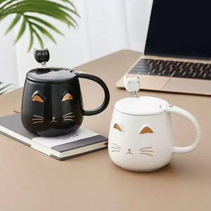 Regalo creativo 3D cartone animato carino gatto Design tazza da caffè in ceramica tazza di caffè in porcellana con cucchiaio e coperchio - Product Image 2