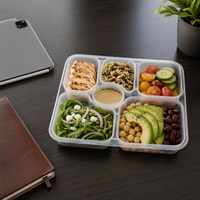 Plateau alimentaire rectangulaire élégant à 6 compartiments, transparent, en PP de qualité alimentaire, sans BPA, avec couvercle micro-ondable, boîte bento pour gourmets