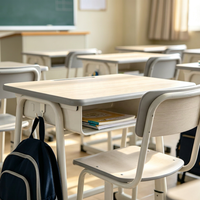 Ensemble bureau et chaise d'étudiant en MDF réglable en hauteur avec tiroir de rangement pour salle de classe - Vente en gros