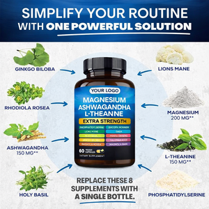 Suplemen Magnesium Alami Ashwagandha L-Theanine - 60 Kapsul Nabati - Bersertifikat GMP - Product Image 2