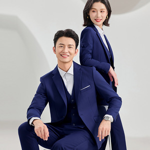 Royal Blue Business Suit Set Unisex Workwear Thickening Polyester Formal Wear For Office - Product Image 3
