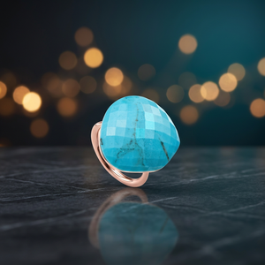 Bague Statement de Luxe Chrétienne pour Femme en Turquoise, Plaqué Or Rose, Argent 925, Sertie de Pierres Précieuses, Bijoux Fins pour Fête et Mariage - Product Image 4