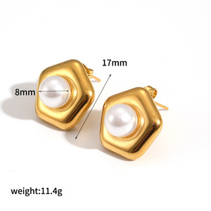Boucles d'oreilles clous géométriques en perles, plaqué or, alliage de zinc, serti clos, bijoux de mode - Product Image 5
