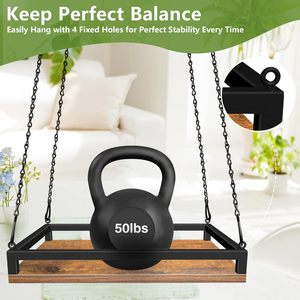 Support de jardinière suspendu en bois de 16 ''avec cadre en métal et étagère de jardinière de plafond à chaîne pour plantes d'intérieur - Product Image 4