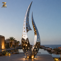 Escultura de Gotas de Agua Iluminada de Acero Inoxidable con Acabado Espejo y Luces LED Cálidas para Arte Público en Resorts, Jardines y Plazas