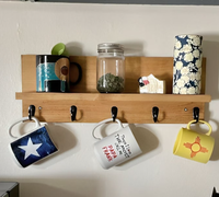 Support mural double couche en bois massif fait main pour tasses à café avec étagère – Organisateur de cuisine