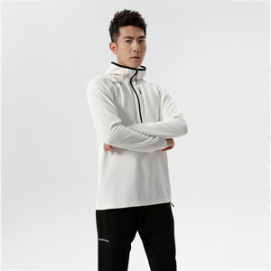Abbigliamento da corsa invernale aderente da <span class=keywords><strong>uomo</strong></span> a maniche lunghe con cappuccio mezza tirata da allenamento ad asciugatura rapida per traspirante antivento - Product Image 2