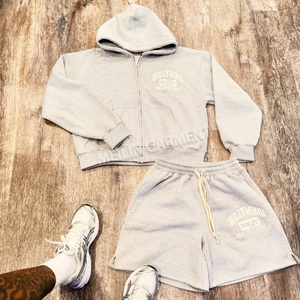 Custom <b>Men</b> Zip up Hoodies and <b>Shorts</b> Set Embroidery <b>Patch</b> logo Gray Jogger Set Unisex High Quality Hoodies and <b>Shorts</b> Set <b>Men</b> - Product Image 4