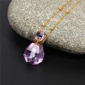 Collar de cristal colorido de corte geométrico MJ, collares con colgante de difusor de aceite aromático, Verde menta, rosa, rosa y púrpura - Product Image 5
