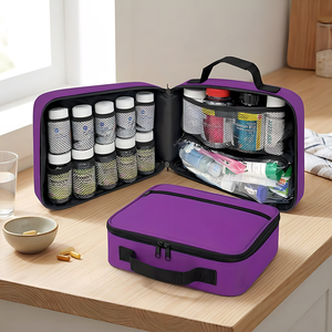 Customized Travel & Home Medicine Storage Bag with 10 Pockets for Medication Purple <b>Pill</b> <b>Bottle</b> Organizer Case - Product Image 1