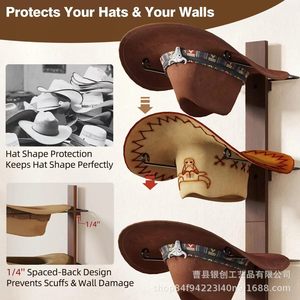 Solid Wood Wall Mounted Cowboy Hat Rack Multi Layer Storage Display <b>Home</b> Decoration Punch Free Installation - Product Image 3
