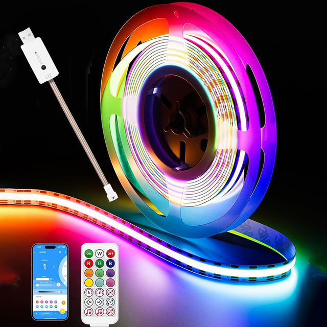 RGB Smart IC COB LED Strip Light 5V USB 420LEDs/m Color-Chasing Flexible APP Control Music Sync TV Bedroom Light Strings