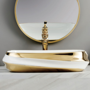 Lavabo da Appoggio in Ceramica Nera Lucida con Bordo Argento Avant-Garde, Lavandino Artistico per Bagno - Product Image 4