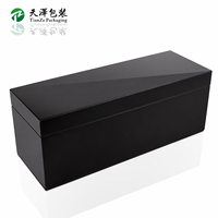 Boîte cadeau en MDF laqué noir faite à la main pour vin et vodka avec doublure en velours, gravure de logo personnalisée, finition haute brillance