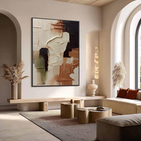 Peinture à l'huile texturée abstraite minimaliste sur toile, peinture originale beige brun neutre, décoration murale bohème