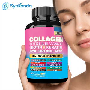 Suplemento de Colágeno Tipos I, II, III, V, X, Biotina, Queratina, Ácido Hialurónico, 14 en 1, Natural, Sin Gluten, Cápsulas Blandas, Suplemento Dietético para Adultos - Product Image 1