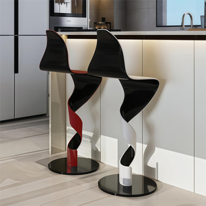 Sgabello Alto di Design Moderno e Artistico per Bancone Reception, in Acciaio Inossidabile con Schienale, Arredamento Casual per <span class=keywords><strong>Bar</strong></span> - Product Image 1
