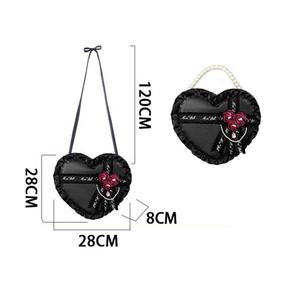Sac Lolita personnalisé en forme de cœur, sac à main en cuir PU, sac à bandoulière, sac <span class=keywords><strong>Ita</strong></span> avec décoration en <span class=keywords><strong>rose</strong></span> et bord festonné pour femme - Product Image 3