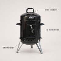 Barbecue fumoir au charbon de bois Bullet Smoker en acier émaillé avec thermomètre intégré et poignée anti-chaleur pour barbecue extérieur, jardin et camping