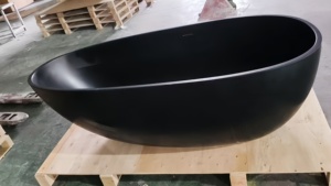 Baignoire autoportante ovale moderne en pierre artificielle <span class=keywords><strong>noire</strong></span> mate, de luxe, pour salle de bain intérieure, <span class=keywords><strong>avec</strong></span> drain, en surface solide, pour bain profond - Product Image 2