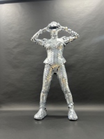 Combinaison miroir cybernétique futuriste, tenue de performance réfléchissante métallique faite à la main pour spectacles de DJ et boîtes de nuit