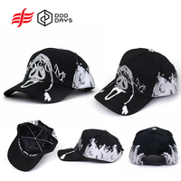 Gorra de Béisbol con Estampado Completo y Diseño Curvo, Gorra Personalizada con Logotipo Metálico, Gorra de Hip-Hop con Diseño de Esqueleto Humano para Hombre