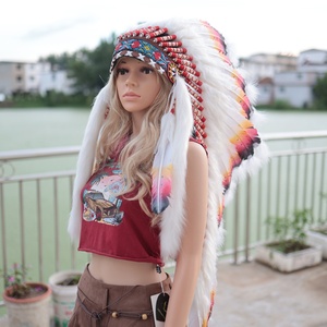 Colorido tocado indio hecho a mano con plumas, varios estilos, elementos tribales, sombrero de jefe salvaje, accesorio para actuaciones en bares y escenarios - Product Image 3