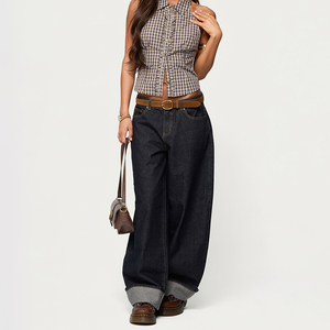 <span class=keywords><strong>Jeans</strong></span> da Donna Vintage Baggy <span class=keywords><strong>Neri</strong></span> Lavati con Orlo Grezzo Indigo, Effetto Snow Wash per Primavera Estate, a <span class=keywords><strong>Vita</strong></span> <span class=keywords><strong>Bassa</strong></span> e Gamba Dritta - Product Image 4