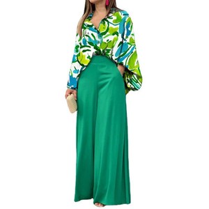Nuovo 2022 estate ampia da <span class=keywords><strong>donna</strong></span> ampia <span class=keywords><strong>camicia</strong></span> Casual stampata pantaloni larghi due pezzi Set completo Drop Shipping Hot Sell - Product Image 5
