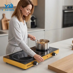 <span class=keywords><strong>Estufa</strong></span> Eléctrica de Cerámica de Doble Quemador de 2400W, Placa Calefactora Doble <span class=keywords><strong>Infrarroja</strong></span> Dorada, Cocina Portátil de Sobremesa - Product Image 5