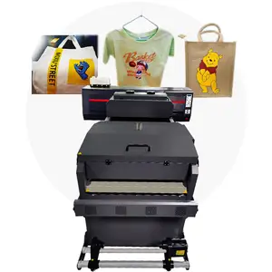Máquina de impresión de camisetas de película de PET DTF de transferencia de calor, tamaño A1, 2 cabezales, nueva con secador de polvo de agitación, máquina de fusión en caliente