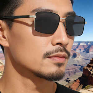 Lunettes de soleil carrées Ks-3987 pour hommes, monture noire en plastique et métal, verres polarisés TAC UV400, protection solaire tendance - Product Image 3