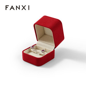 FANXI Custom Logo Pierced <b>Earrings</b> Jewellery <b>Box</b> with Red Leather Velvet - Product Image 5