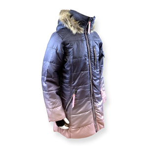 Giacca di moda lunga per ragazze con cappuccio di pelliccia - Product Image 1