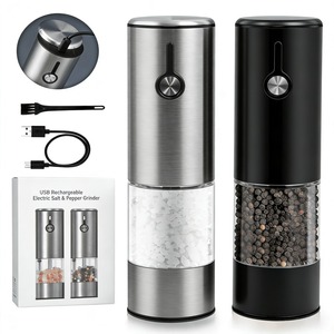 Moulin à poivre professionnel en acier inoxydable rechargeable par USB-C, commande par bouton, mouture réglable pour restaurants et traiteurs - Product Image 1