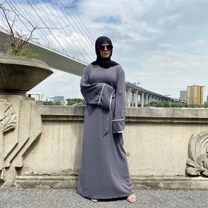 Abaya Nida de haute qualité, forme trapèze, robes maxi avec ligne blanche pour adultes, Moyen-Orient 6472 # - Product Image 3