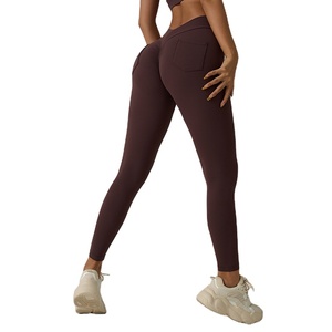 Leggings sportivi da donna sexy con tasche, vita a V, cuciture a effetto push-up, modellanti per glutei, ideali per yoga, corsa, palestra e fitness - Product Image 5