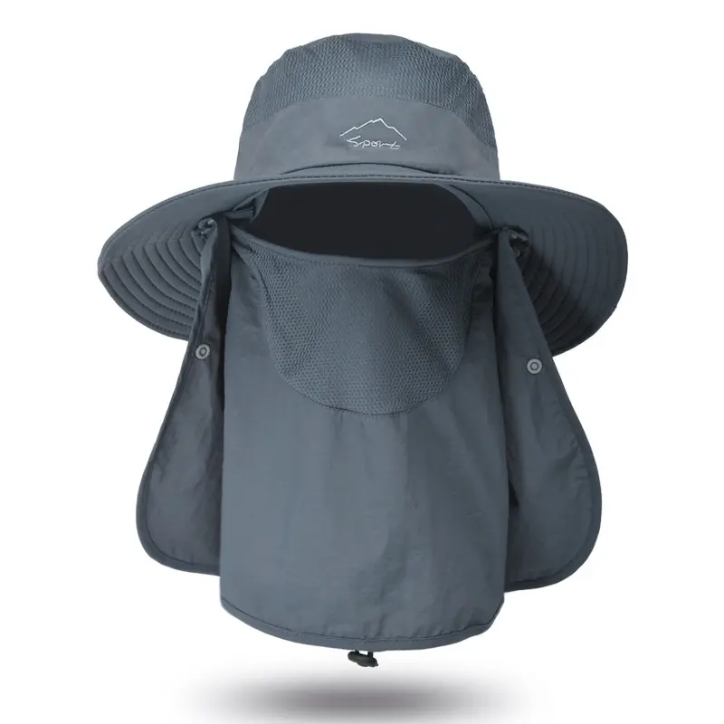 Sombrero de pesca para hombre y mujer, gorro de playa de viaje, protección solar UV para exteriores, ala ancha con cubierta facial extraíble y solapa para el cuello
