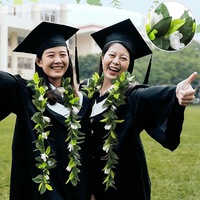 Kalung Leis Hawaii Daun dan Bunga Buatan Karangan Bunga Dekorasi Pesta Luau Tropis untuk Perlengkapan Pesta Bertema Pantai