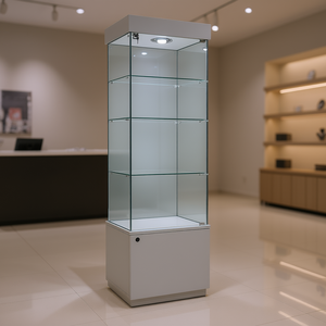 ตู้โชว์โมเดิร์น 53x46x188 ซม. สีเทาอ่อน กระจกนิรภัย 3 ชั้น บานประตูล็อคได้ ไฟฮาโลเจนด้านบน แผงโชว์ - Product Image 3