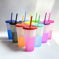Offre Spéciale – Gobelet Réutilisable en PP de 16oz et 24oz, Résistant à la Chaleur, Changeant de Couleur Sensible à la Température, Anti-fuite, avec Paille, Idéal pour les Fêtes