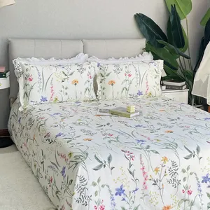 Conjunto de cama 100% tecido de fibra de bambu com estampa 3D lençóis planos personalizados com padrões diferentes