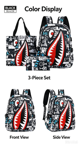 Shark Print Student <b>Backpack</b> Waterproof School Bag Cartoon Bookbag with Pencil Case and Tote Bag for Teens - Product Image 6