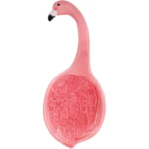 Custom animal-themed kitchen spoon rest pink ceramic flamingo ladle and spoon holder