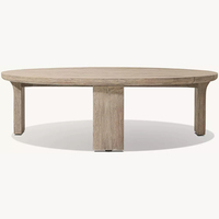 Table basse RH Lagos en chêne marbré, grain naturel, pieds courbes, style village américain, durable, portable, résistante aux intempéries
