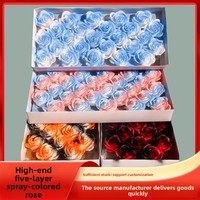Fleurs de savon artificielles en gros, romantiques et rêveuses, respectueuses de l'environnement, teintes par pulvérisation, bleu glace écrasé Elsa rose